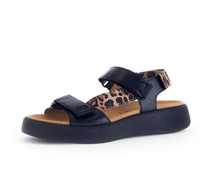Gabor Strappy Black Sandal with Animal Print