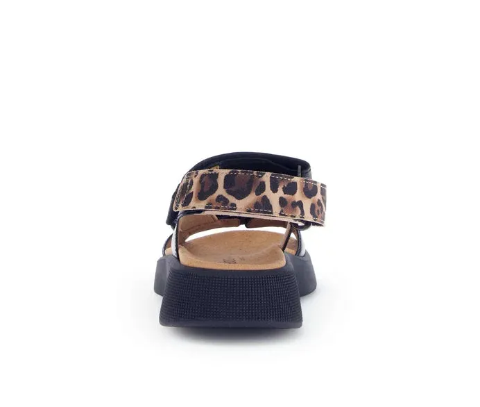 Gabor Strappy Black Sandal with Animal Print