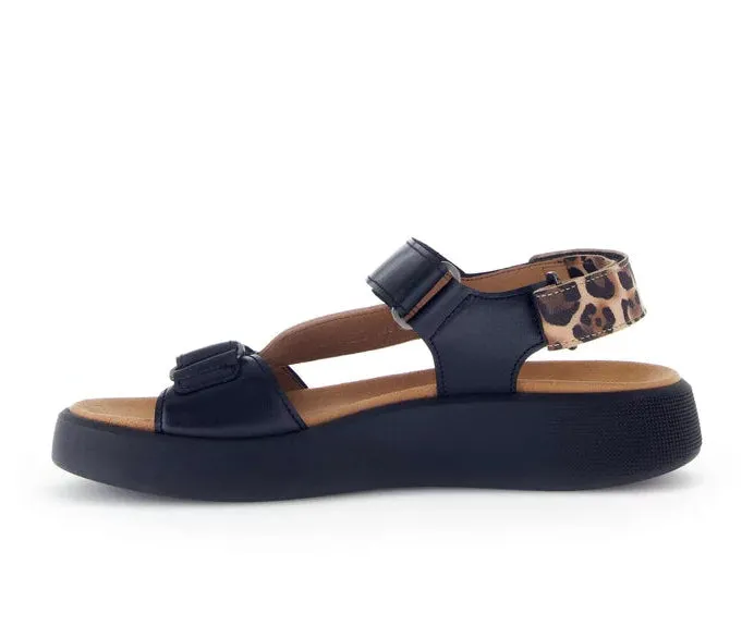 Gabor Strappy Black Sandal with Animal Print