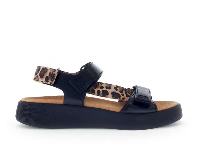 Gabor Strappy Black Sandal with Animal Print