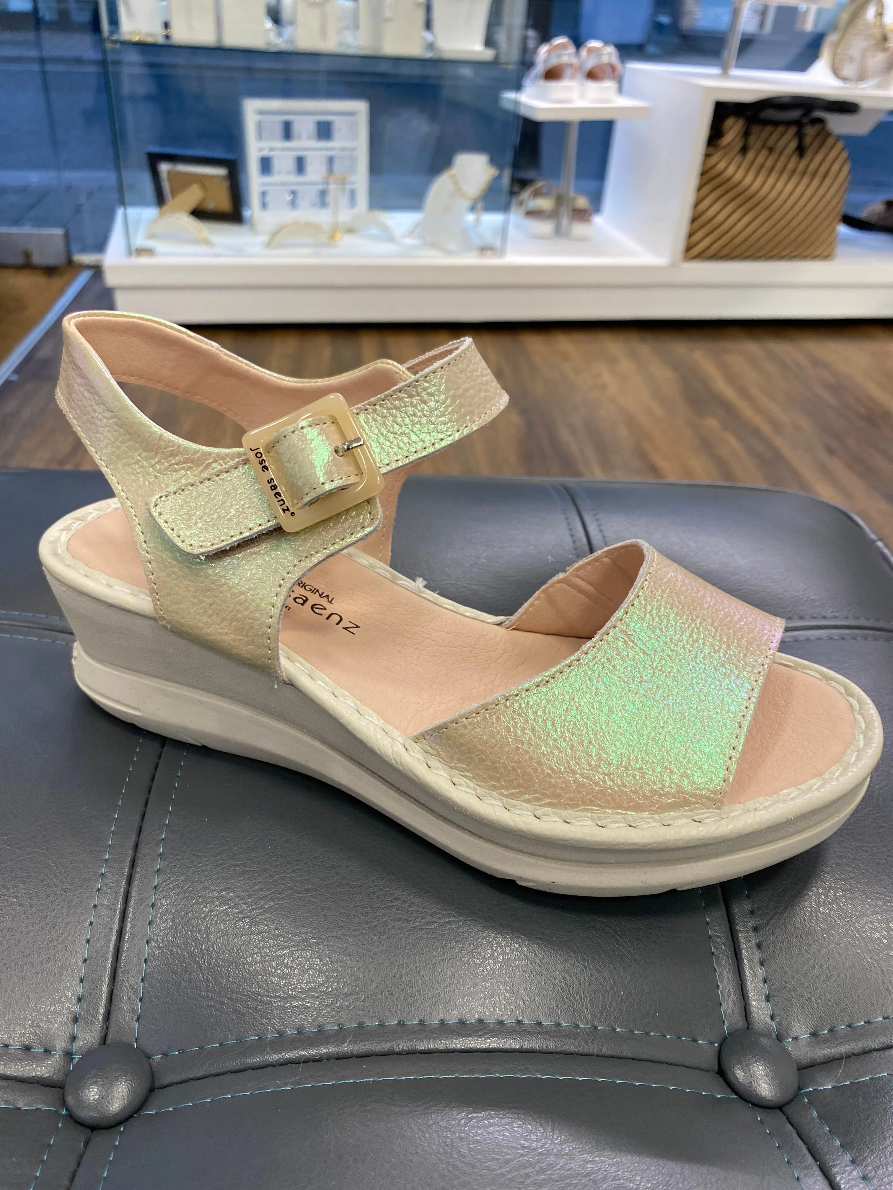 Jose Saenz Beige Low Wedge Sandal