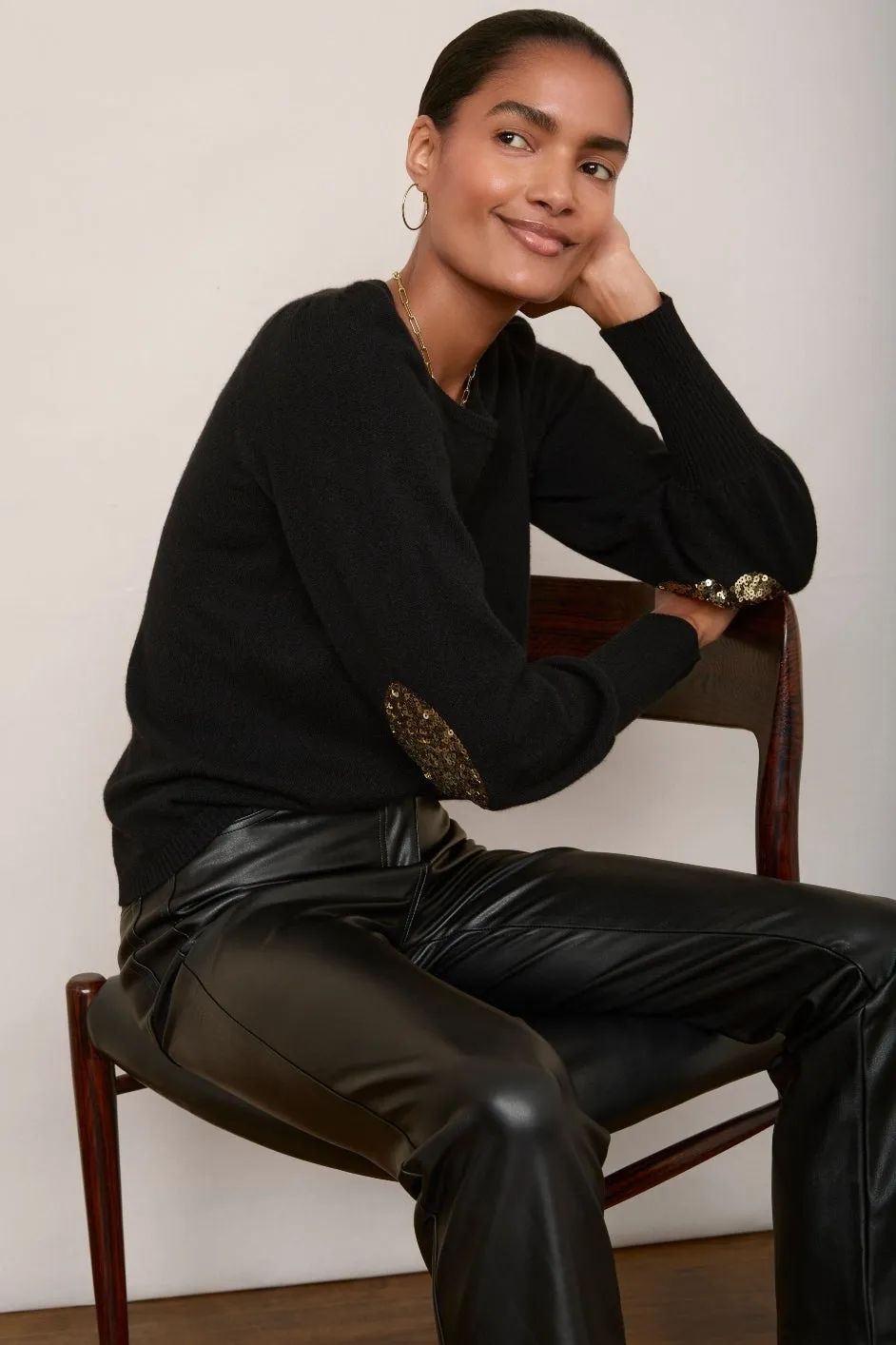 Julieta Patch Jumper - Black/Gold Sequin
