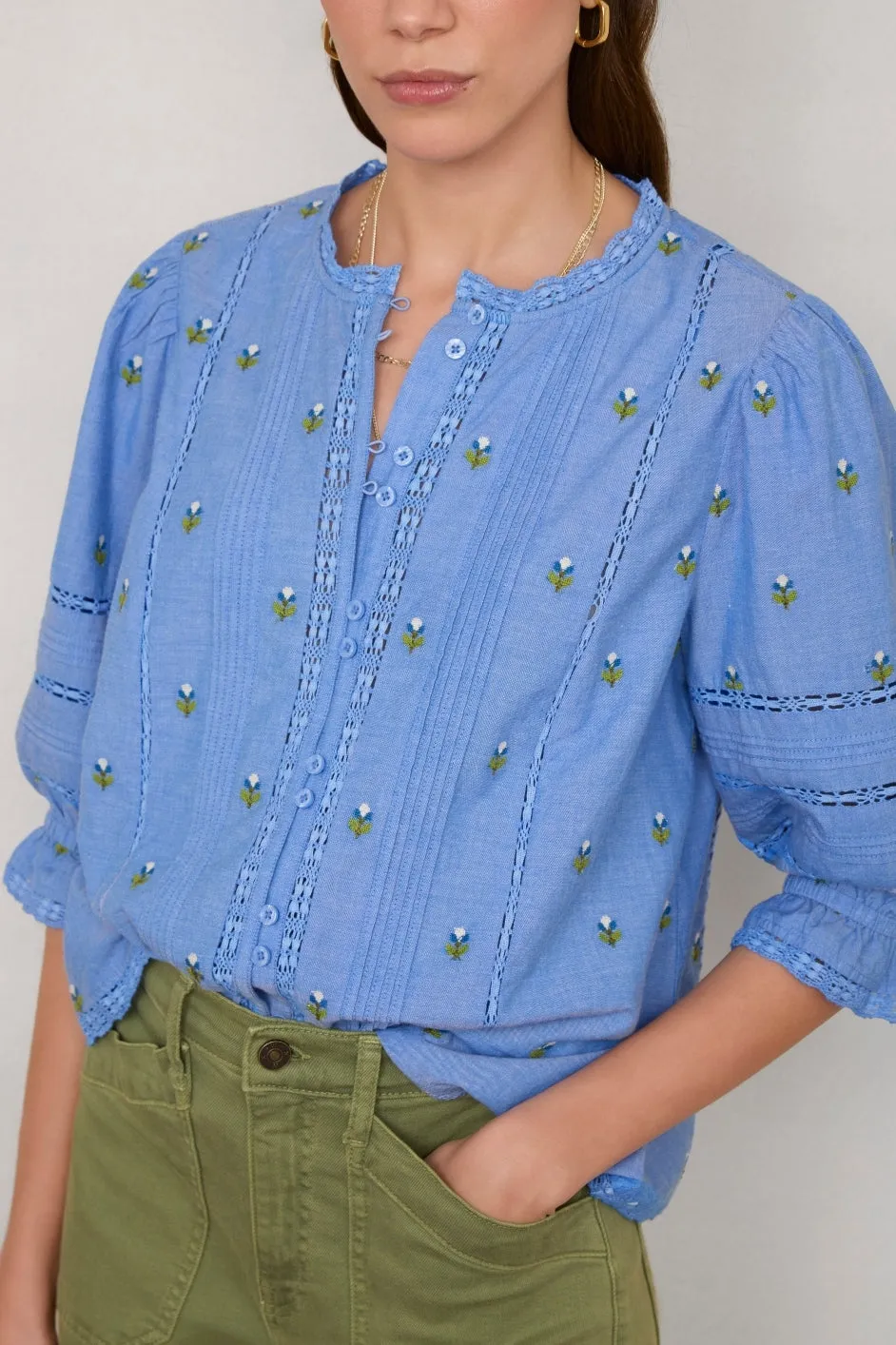 Klara Blouse - Chambray Embroidery