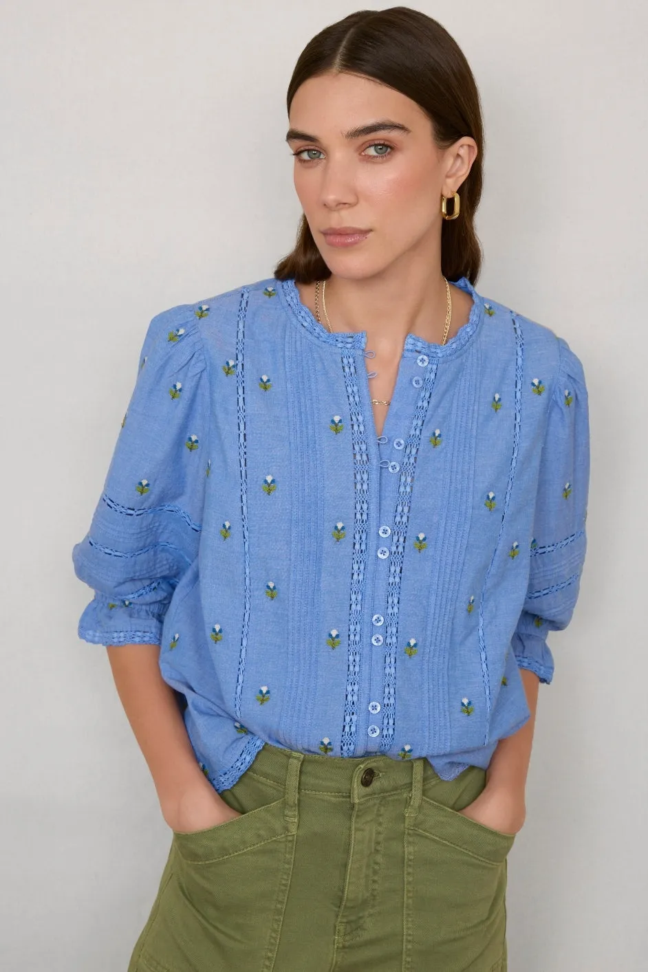 Klara Blouse - Chambray Embroidery