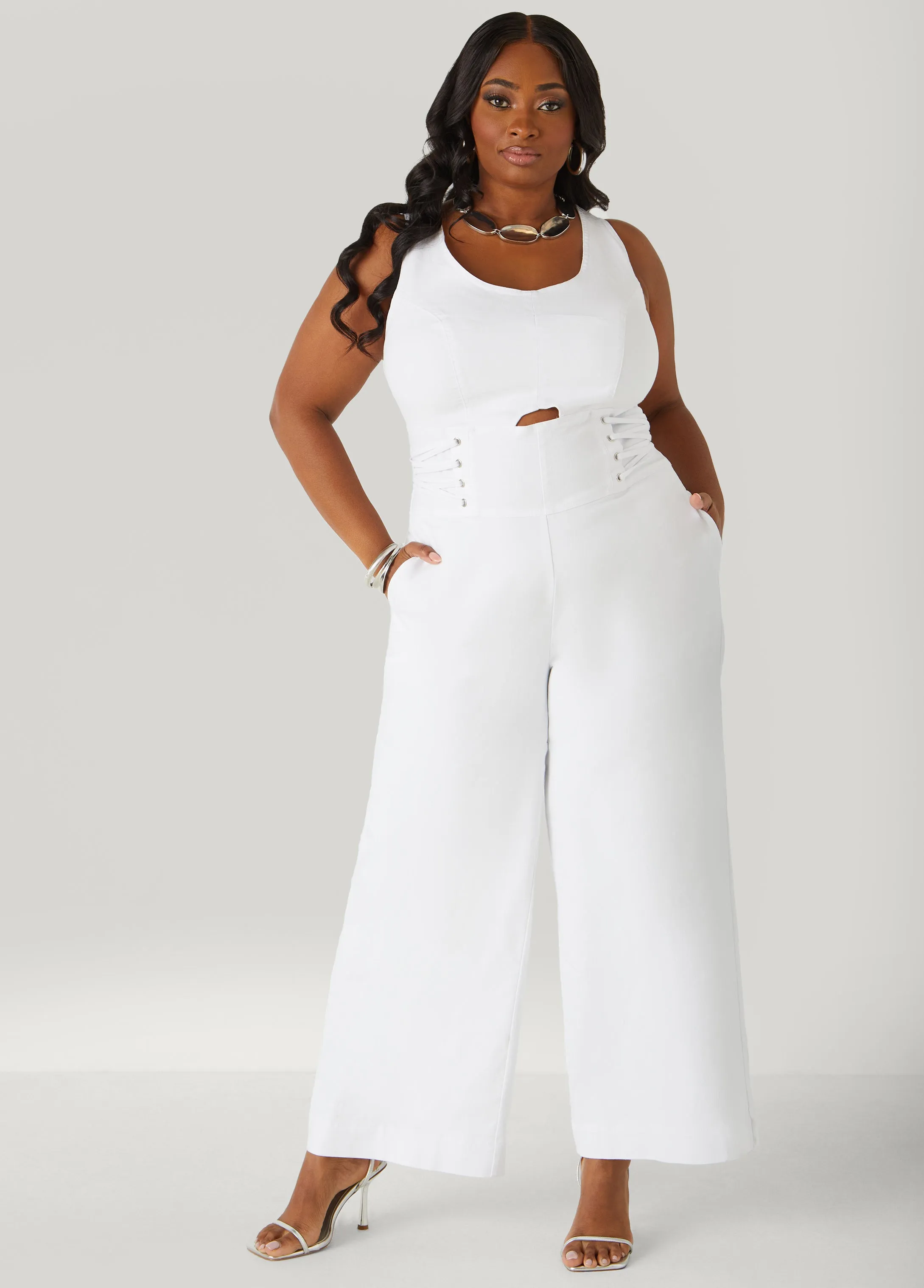 Lace Up Denim Jumpsuit