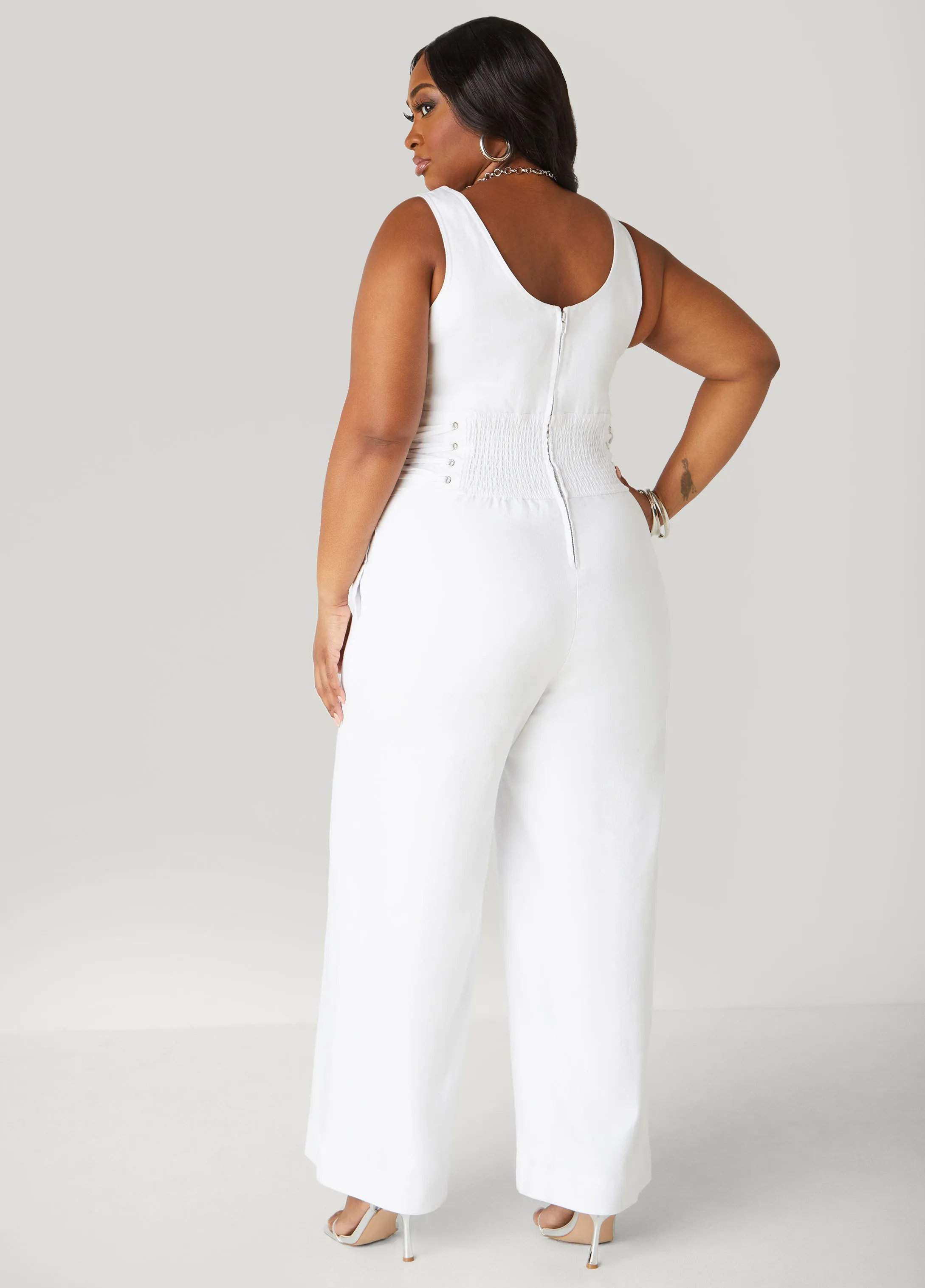 Lace Up Denim Jumpsuit