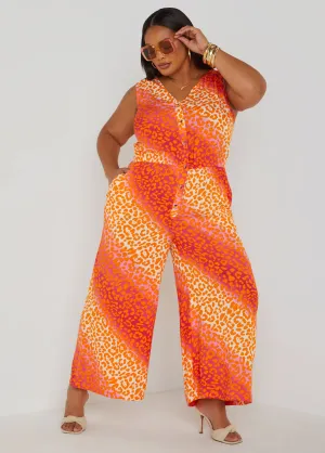 Leopard Print Wide Leg Jumpsuit