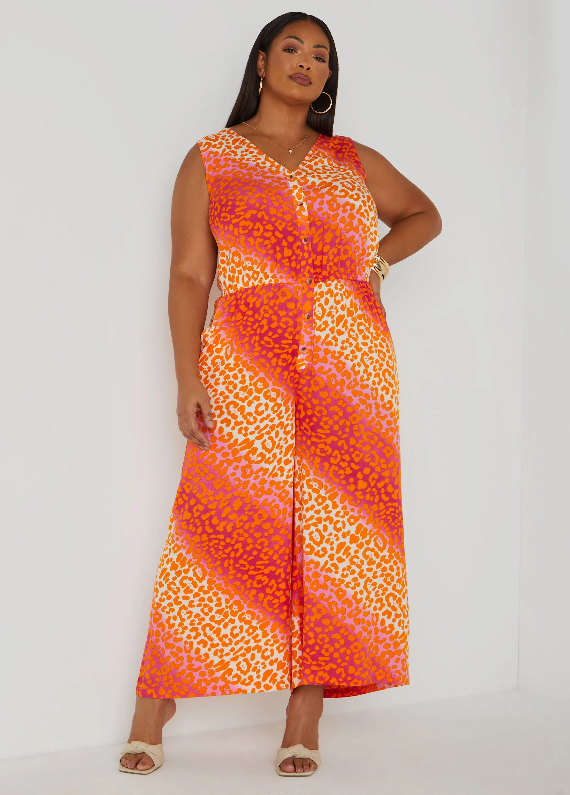 Leopard Print Wide Leg Jumpsuit