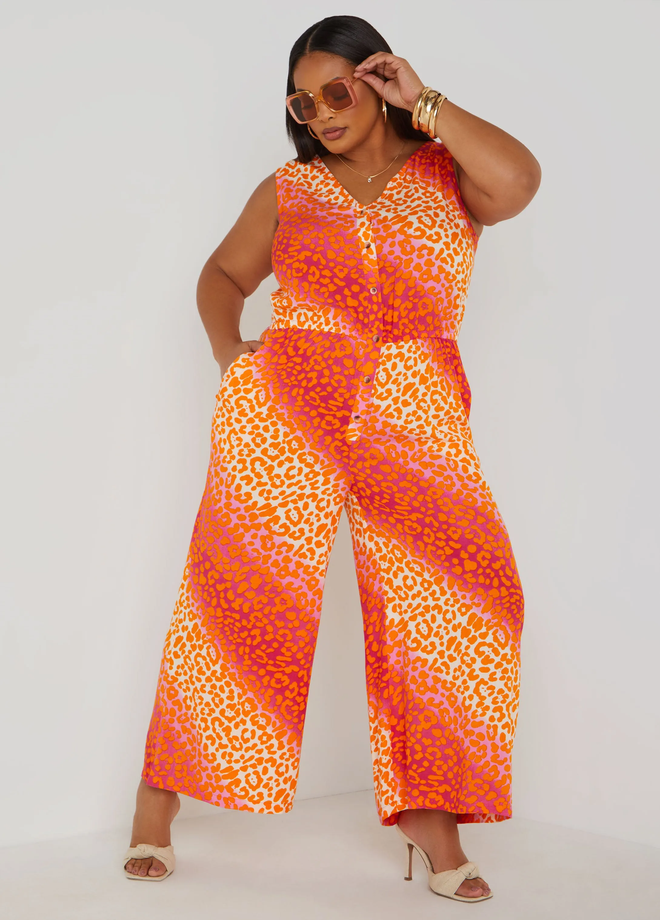 Leopard Print Wide Leg Jumpsuit
