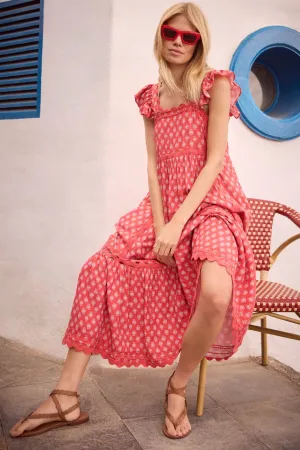 Liliana Dress - Coral Woodblock