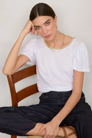 Lily Linen  Round Neck Tee Shirt - White