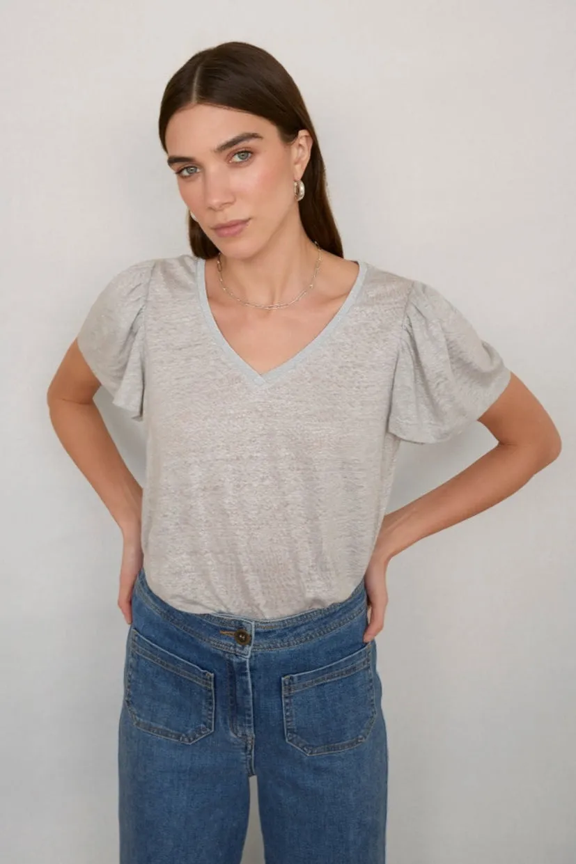 Lily Linen Shimmer Tee Shirt - Silver