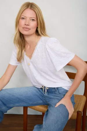 Lily Linen Tee Lace Trim - White