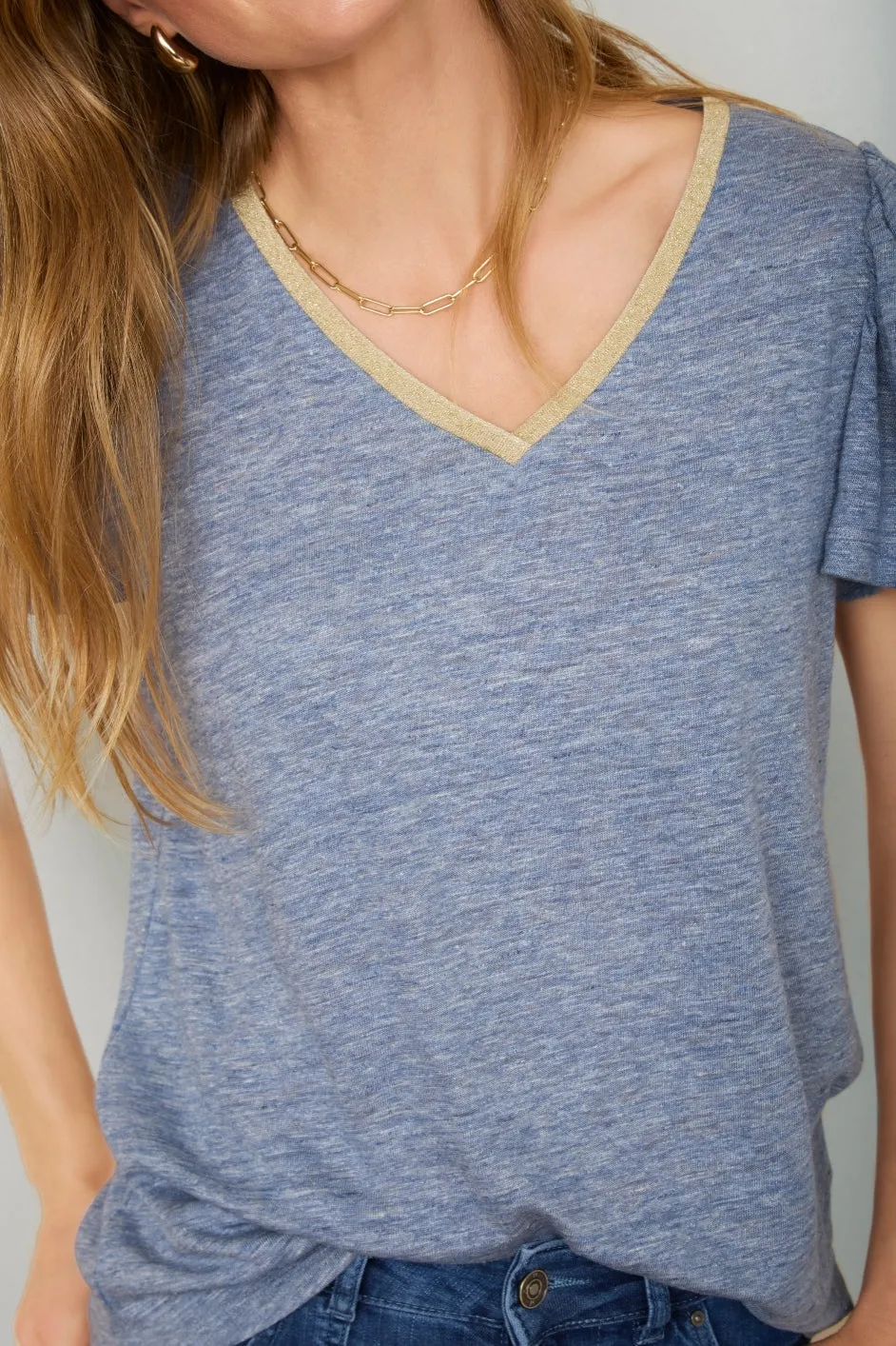 Lily Linen Tee Shirt - Blue Melange