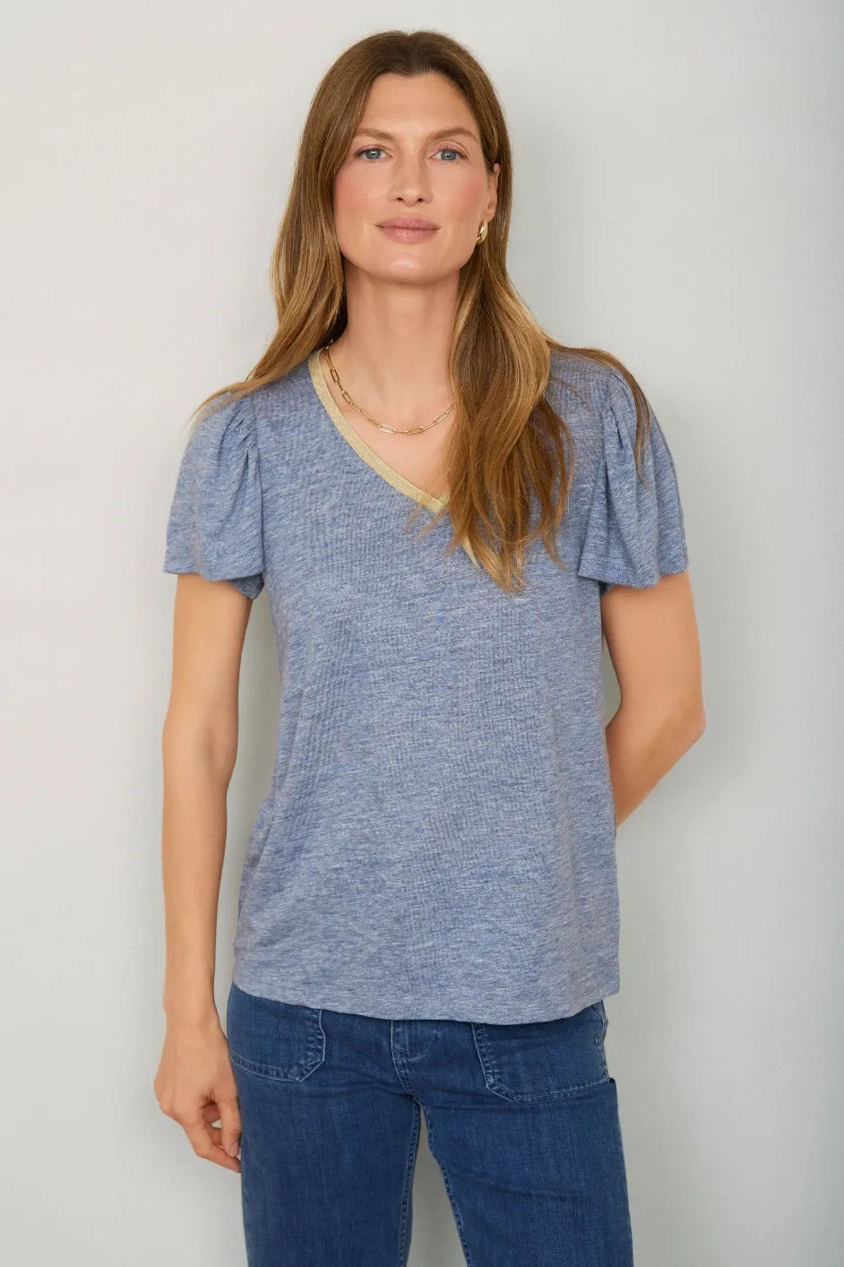 Lily Linen Tee Shirt - Blue Melange