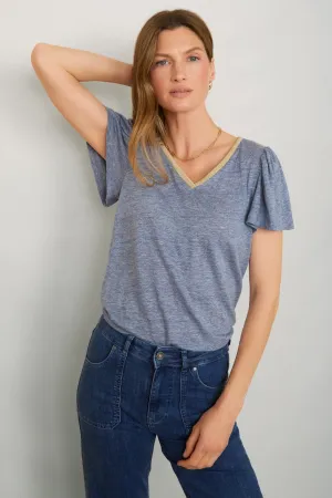 Lily Linen Tee Shirt - Blue Melange