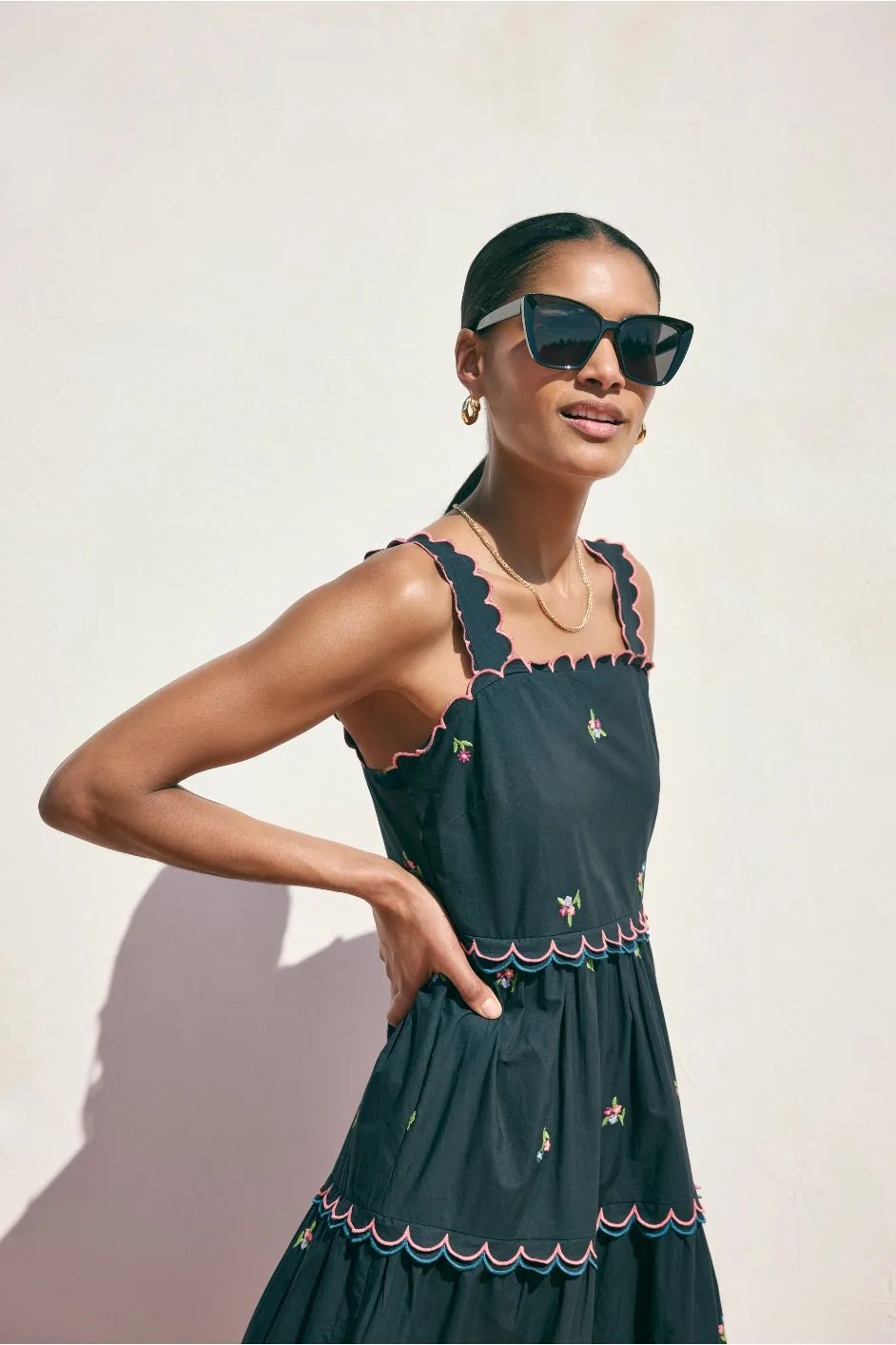 Lydia Sundress - Black Floral Embroidery