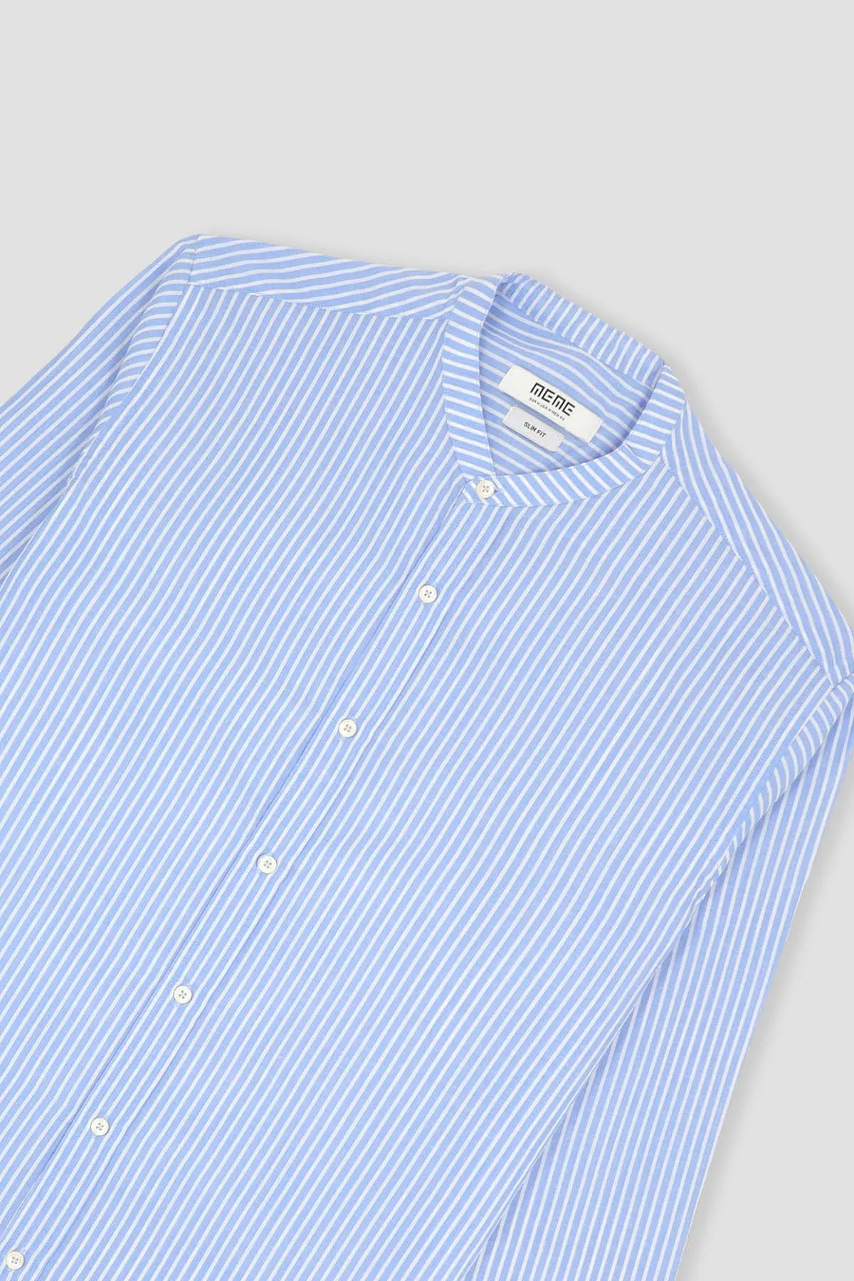 Mandarin Collar Shirt For Men - Blue Stripe