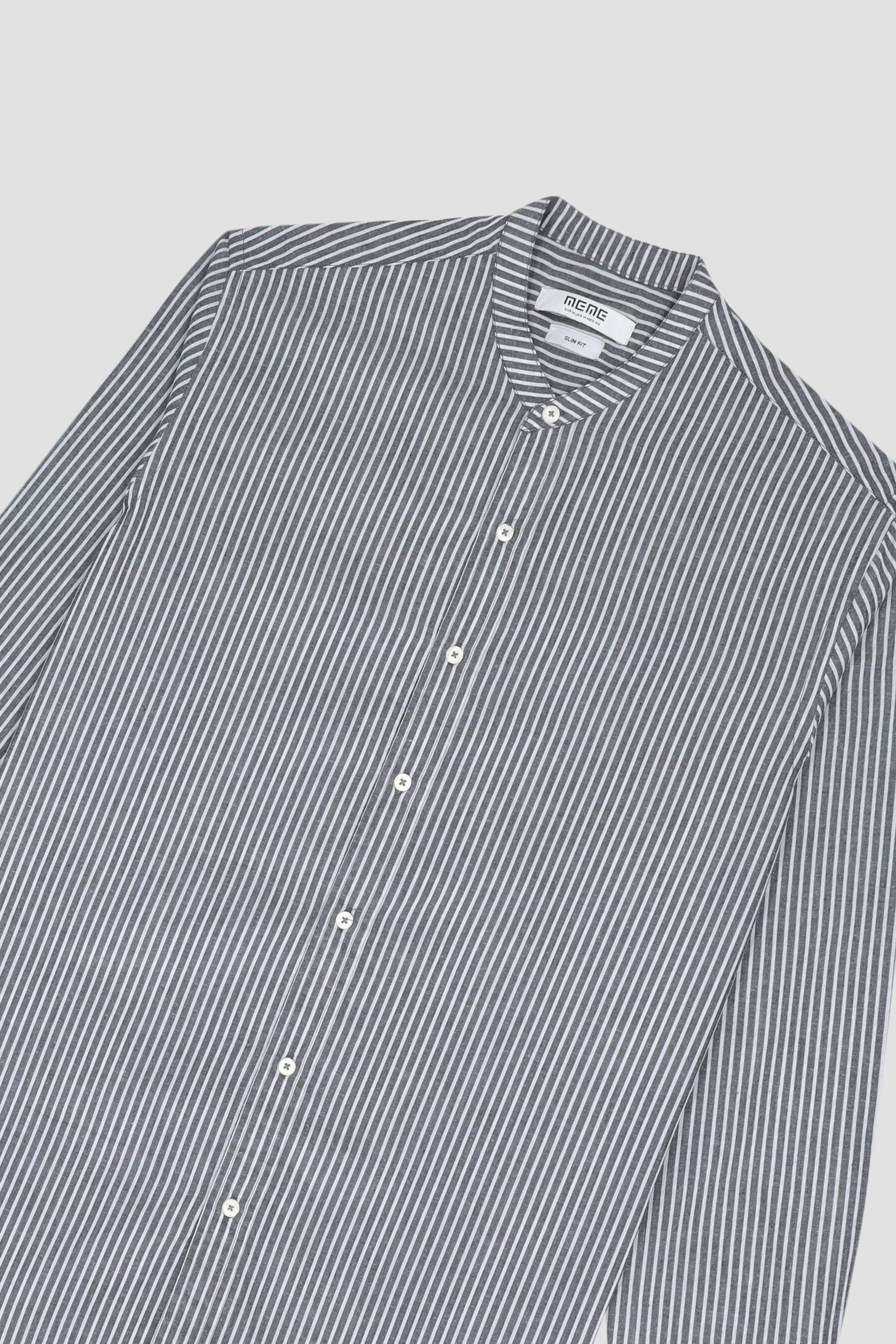 Mandarin Collar Shirt For Men - Grey Stripes