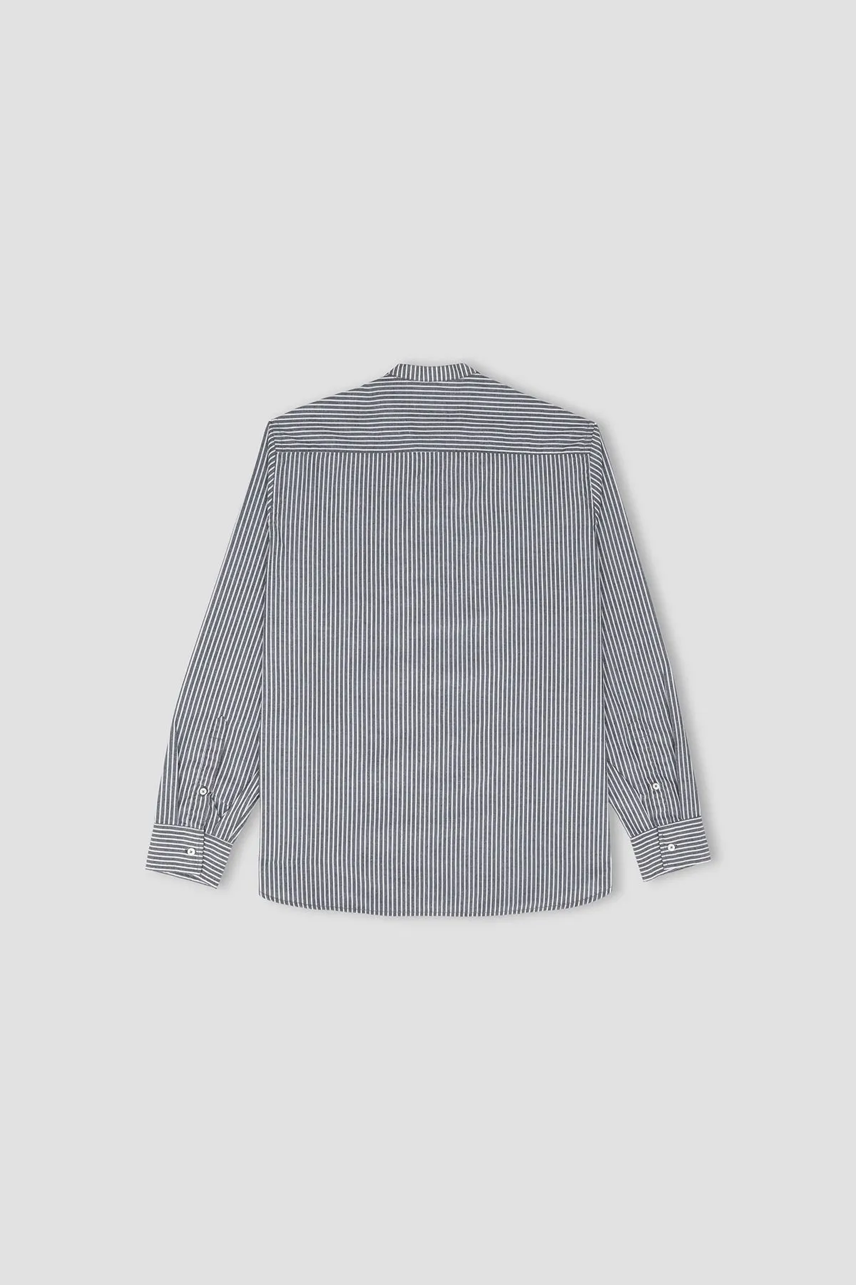 Mandarin Collar Shirt For Men - Grey Stripes