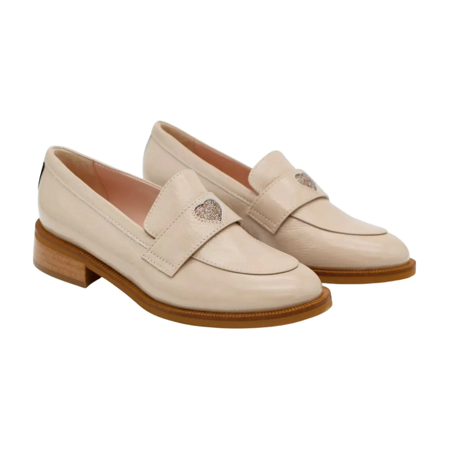 Marco Moreo Beige Patent Loafer with Heart