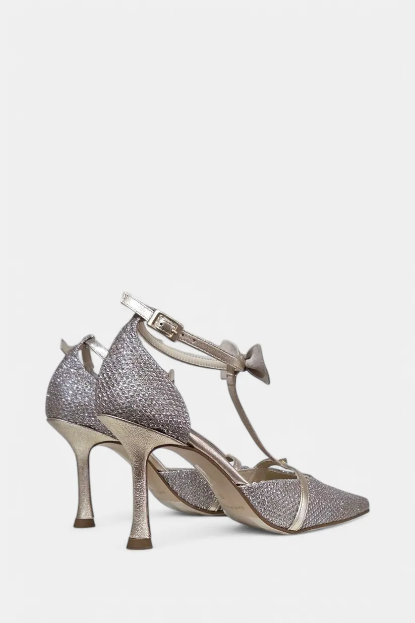 Marian Gold Mesh Ankle Strap Heel