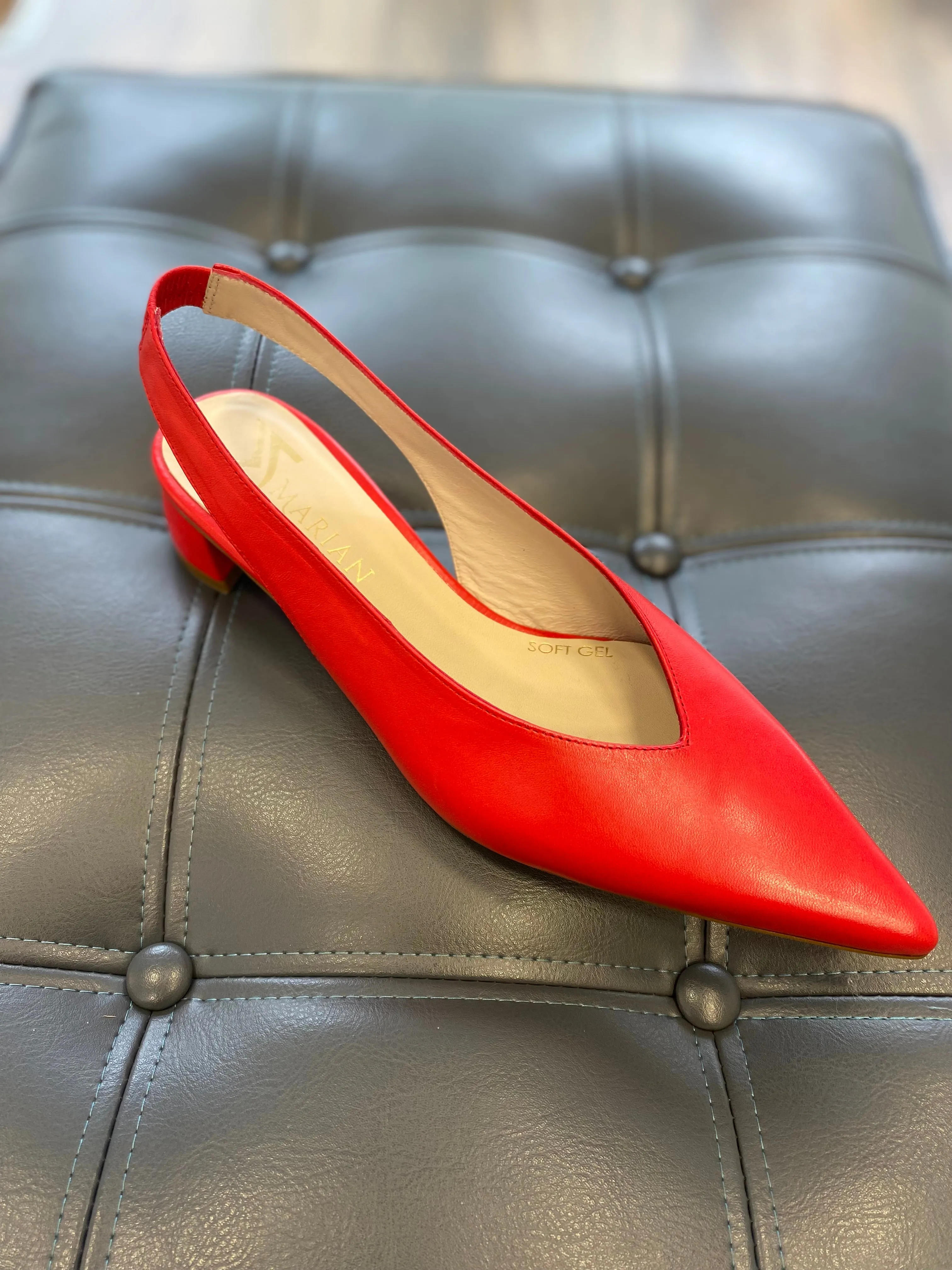 Marian Leather Pointed Low Heel Slingback