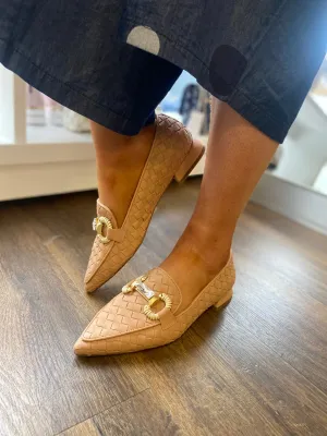 Marian Leather Weave Caramel Loafer