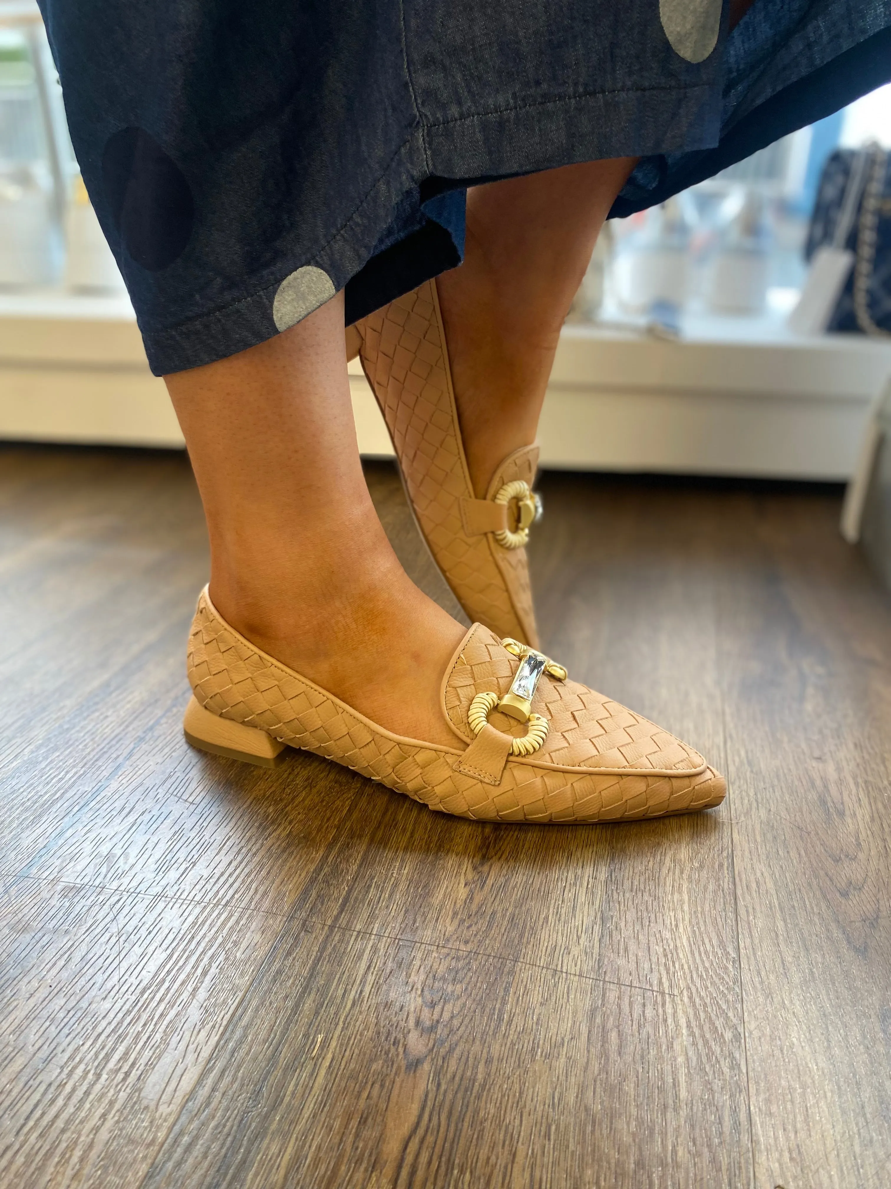 Marian Leather Weave Caramel Loafer
