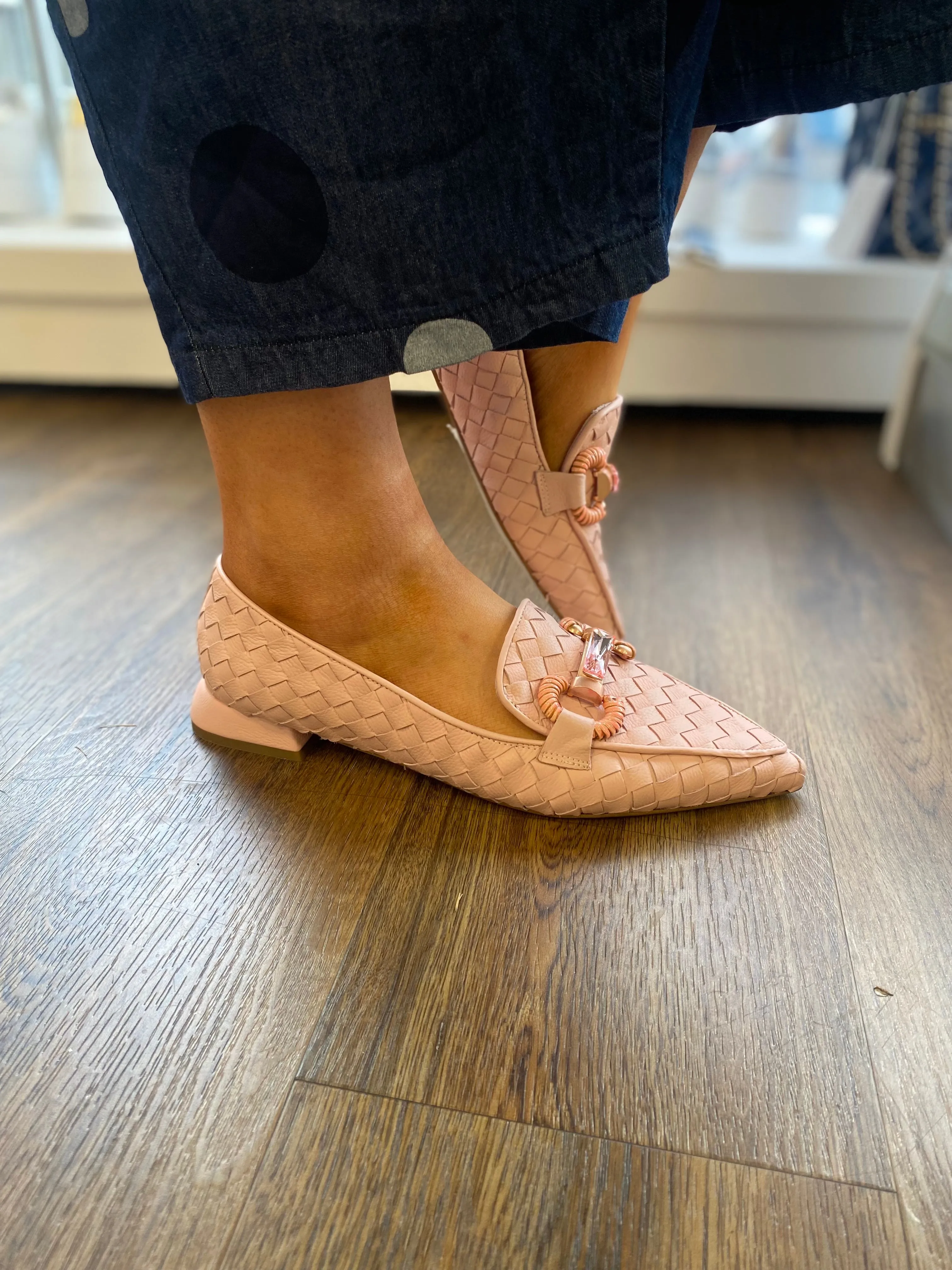 Marian Leather Weave Nude Loafer