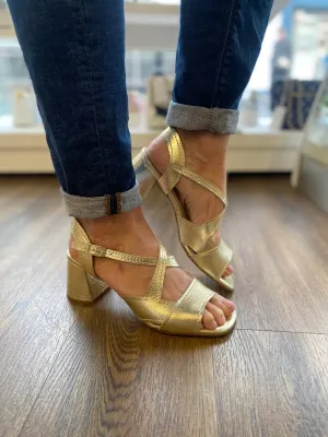 Marian Strappy Gold Sandal with Block Heel
