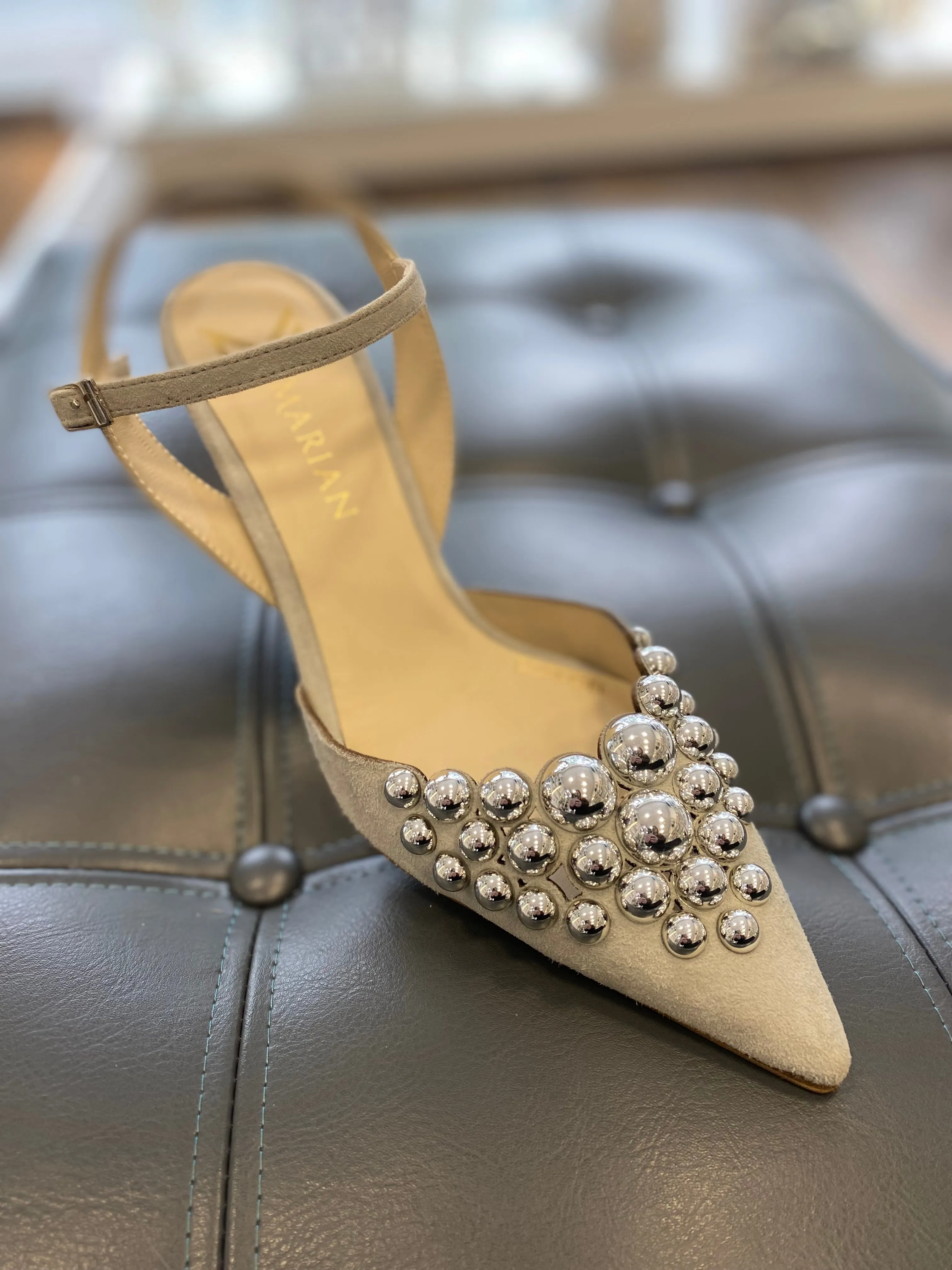 Marian Suede Heels with Silver Pearls