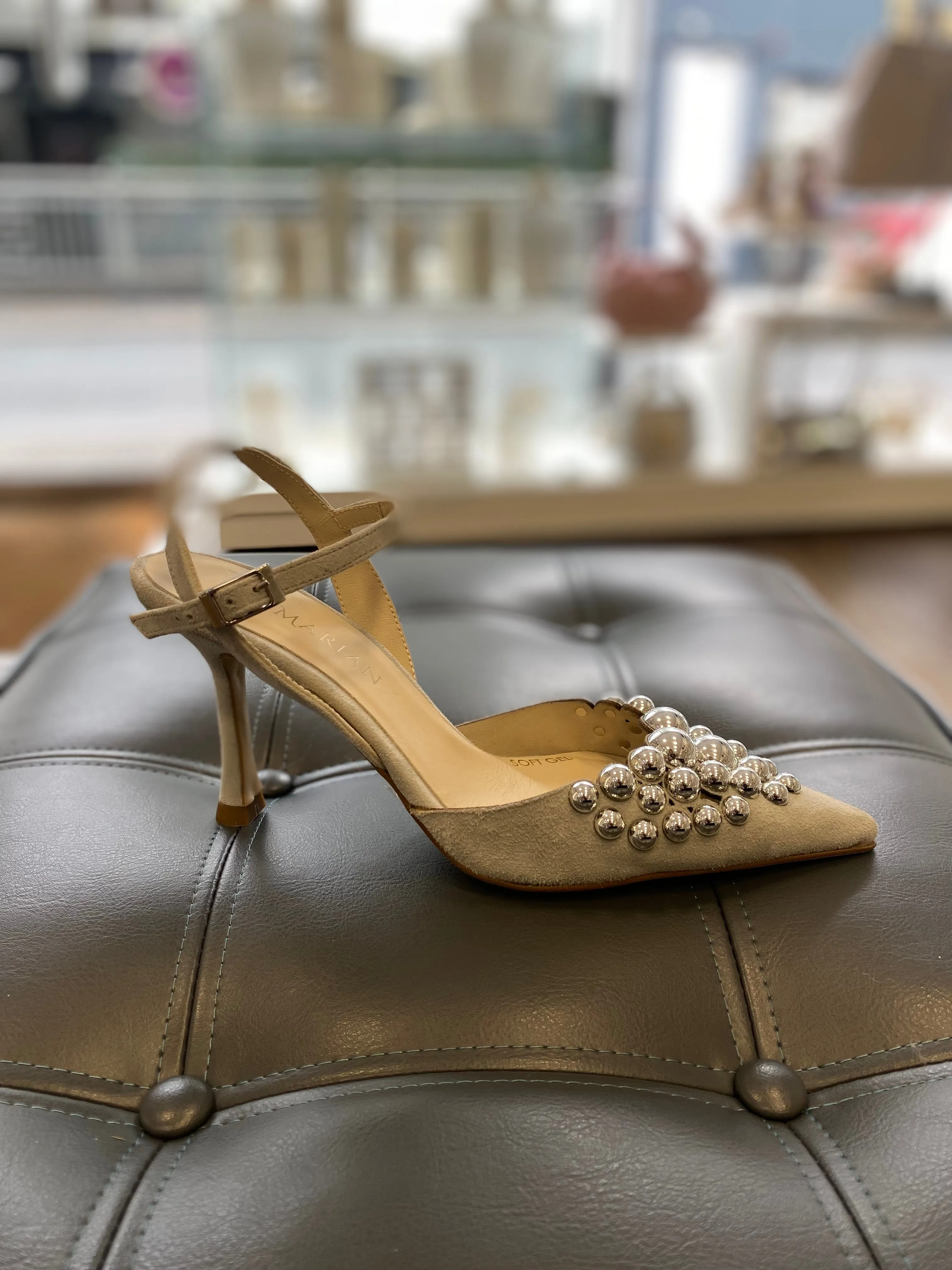 Marian Suede Heels with Silver Pearls
