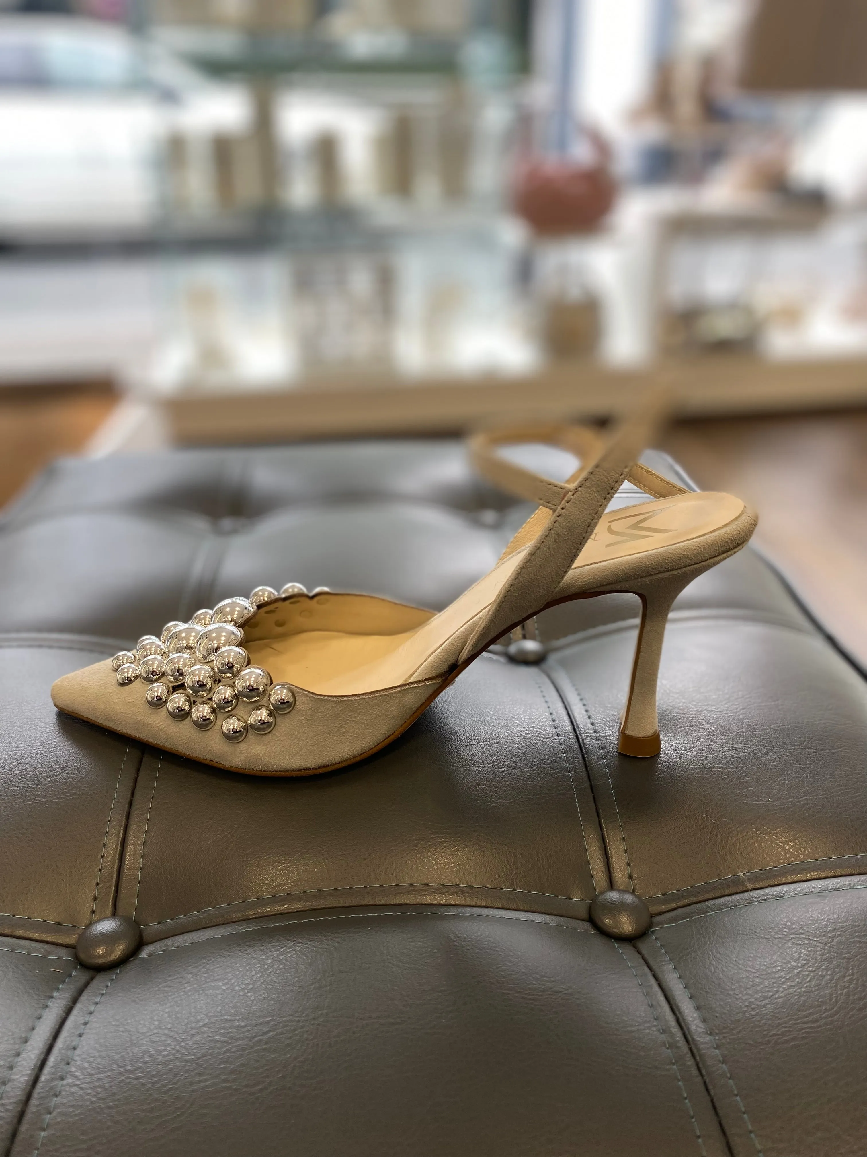 Marian Suede Heels with Silver Pearls