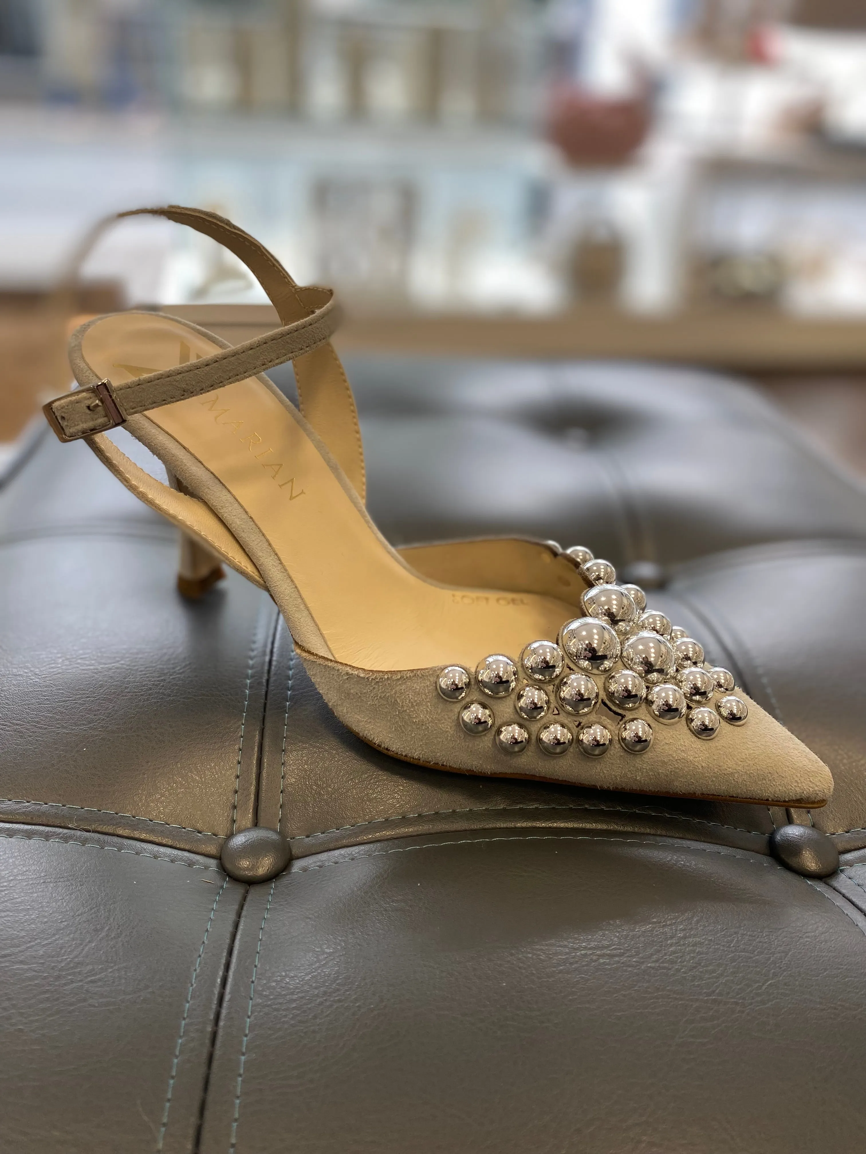 Marian Suede Heels with Silver Pearls