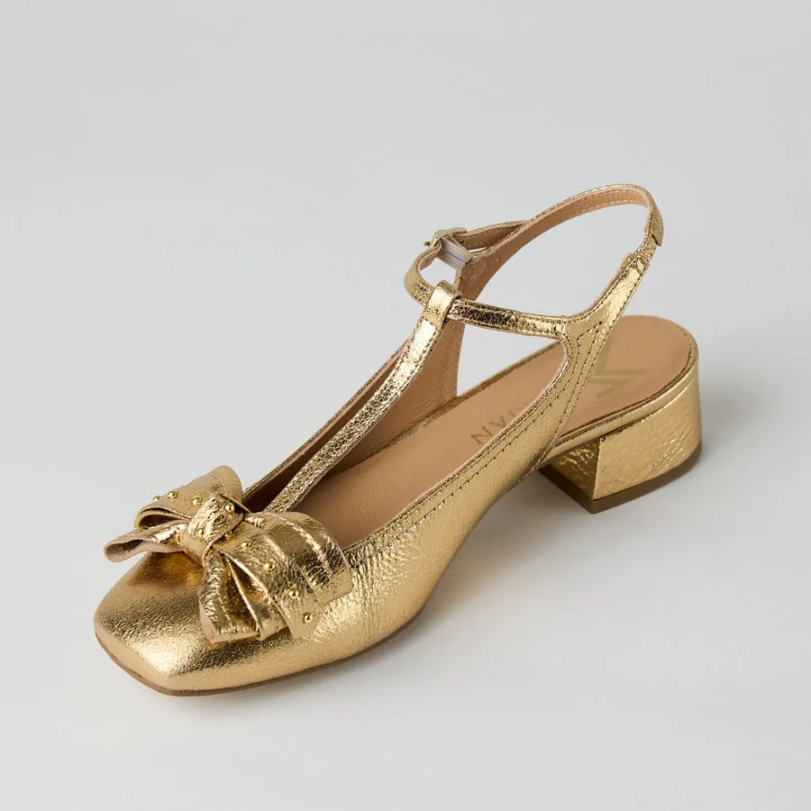 Marian T Bar Gold Slingback with Block Heel
