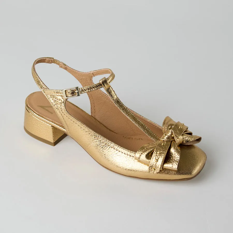 Marian T Bar Gold Slingback with Block Heel