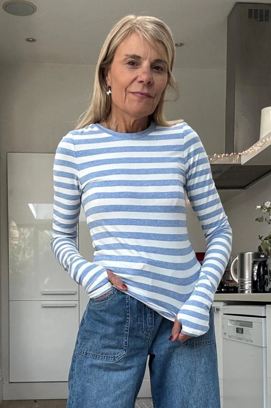 Marnie Long Sleeve Jersey Top - Denim Blue/Ivory Stripe