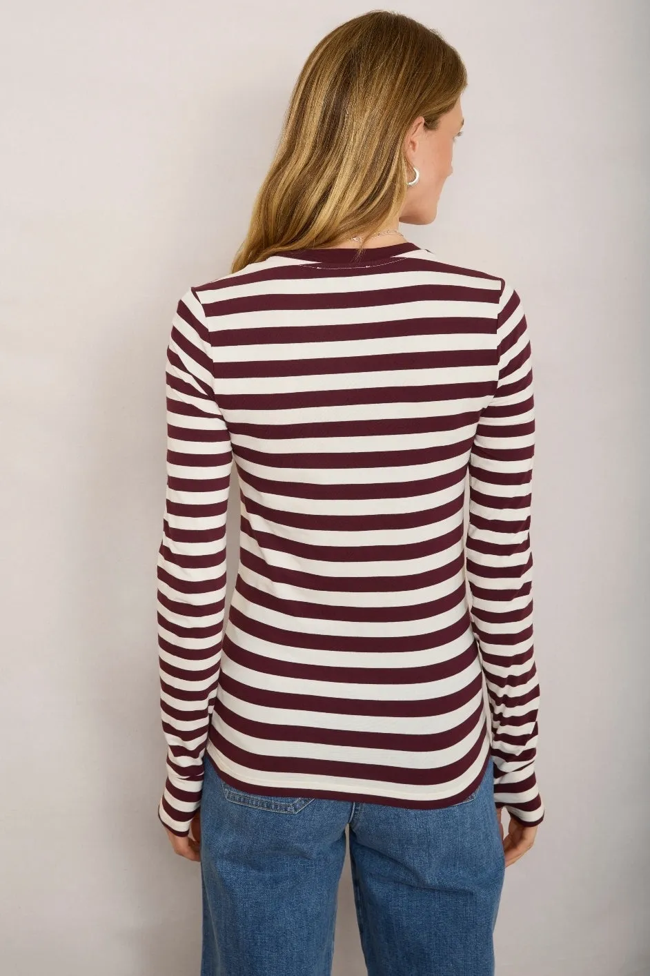 Marnie Long Sleeve Jersey Top - Plum/Ivory Stripe