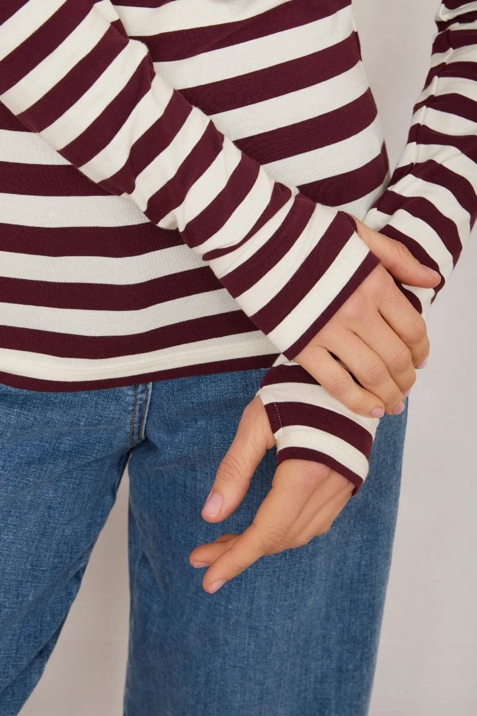 Marnie Long Sleeve Jersey Top - Plum/Ivory Stripe