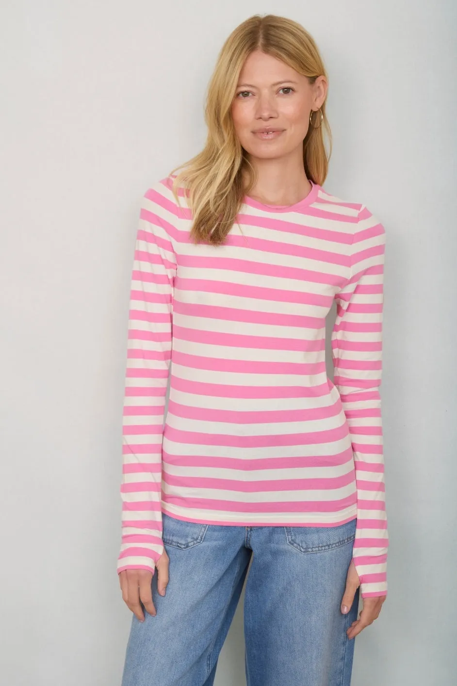 Marnie Long Sleeve Jersey Top - Sorbet Pink/Ivory Stripe