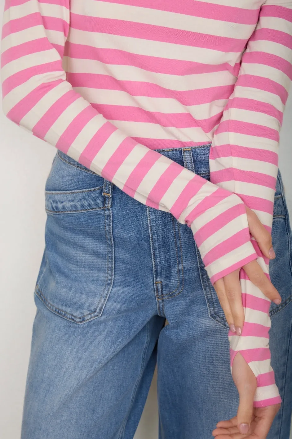 Marnie Long Sleeve Jersey Top - Sorbet Pink/Ivory Stripe