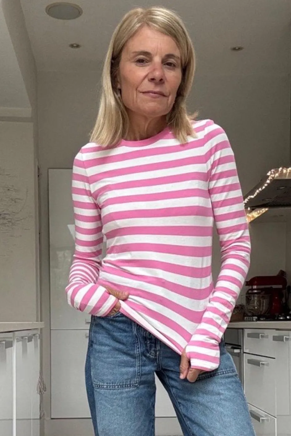 Marnie Long Sleeve Jersey Top - Sorbet Pink/Ivory Stripe