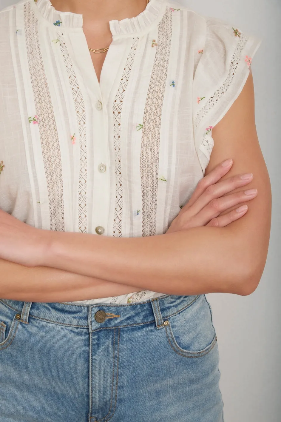 Melody Lace Top - Ivory Embroidered