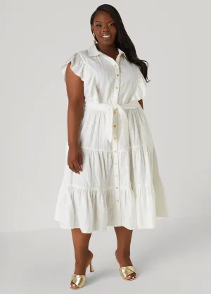 Metallic Print Cotton Midaxi Dress