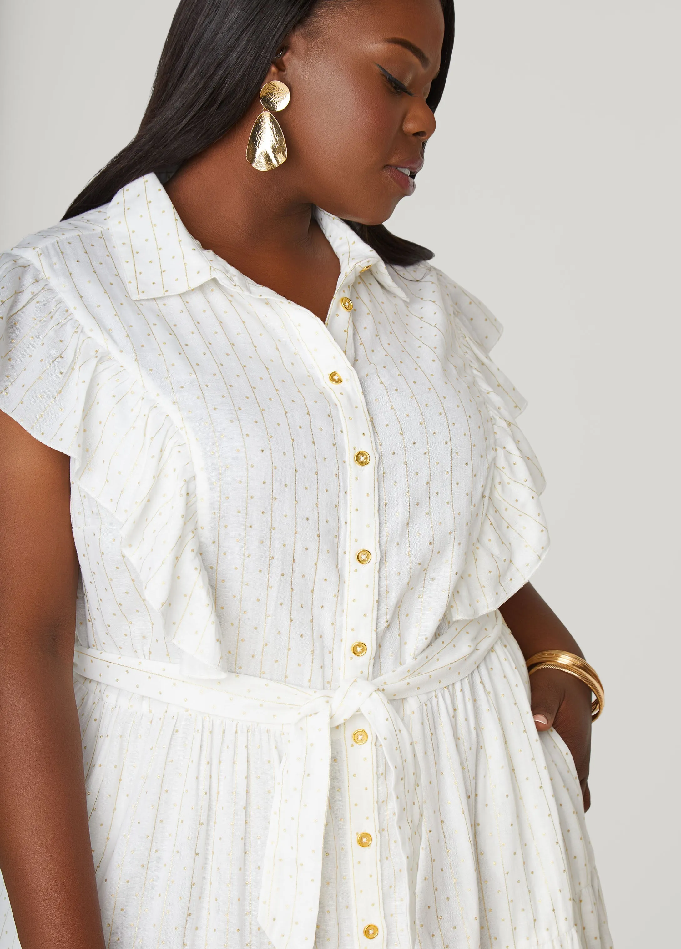 Metallic Print Cotton Midaxi Dress