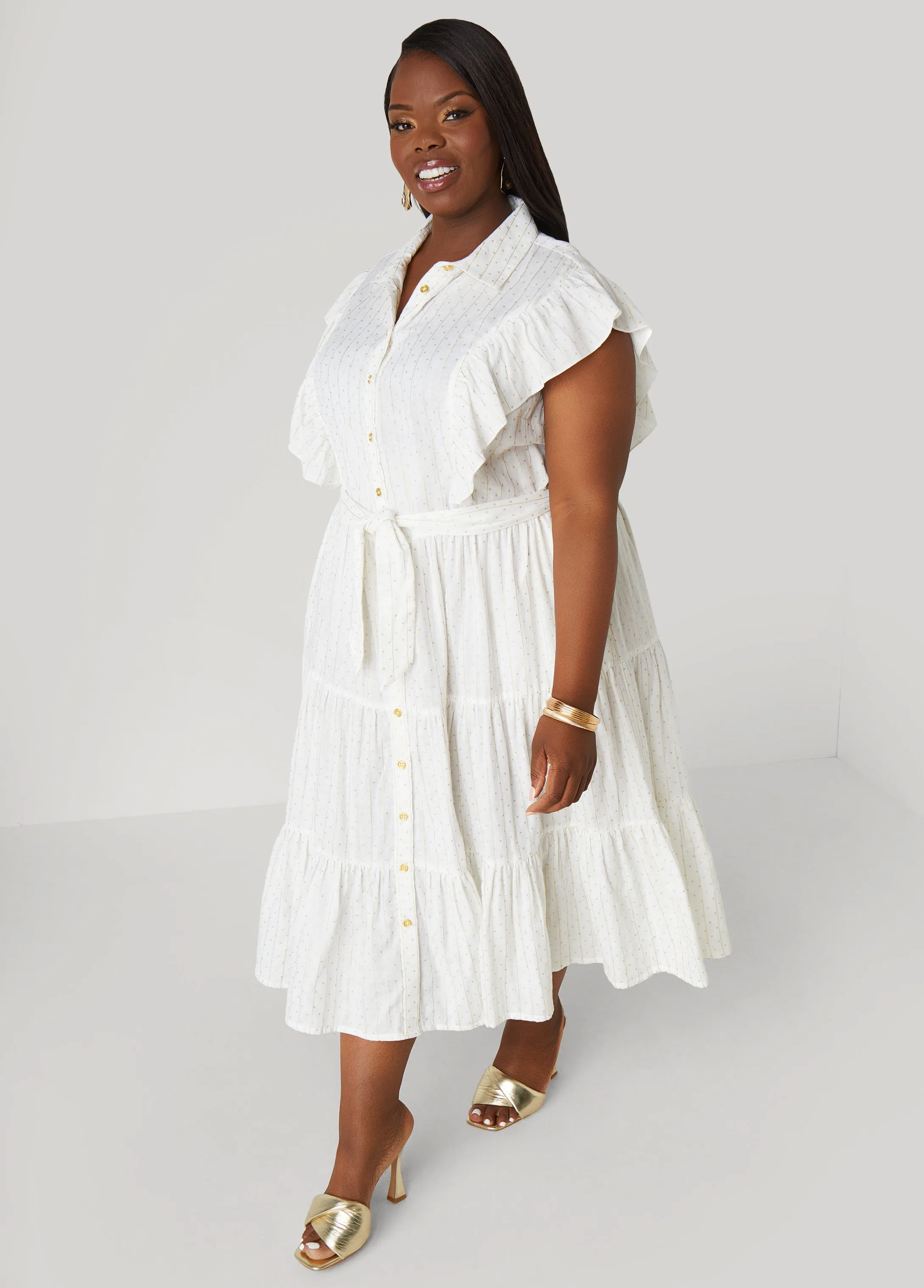 Metallic Print Cotton Midaxi Dress