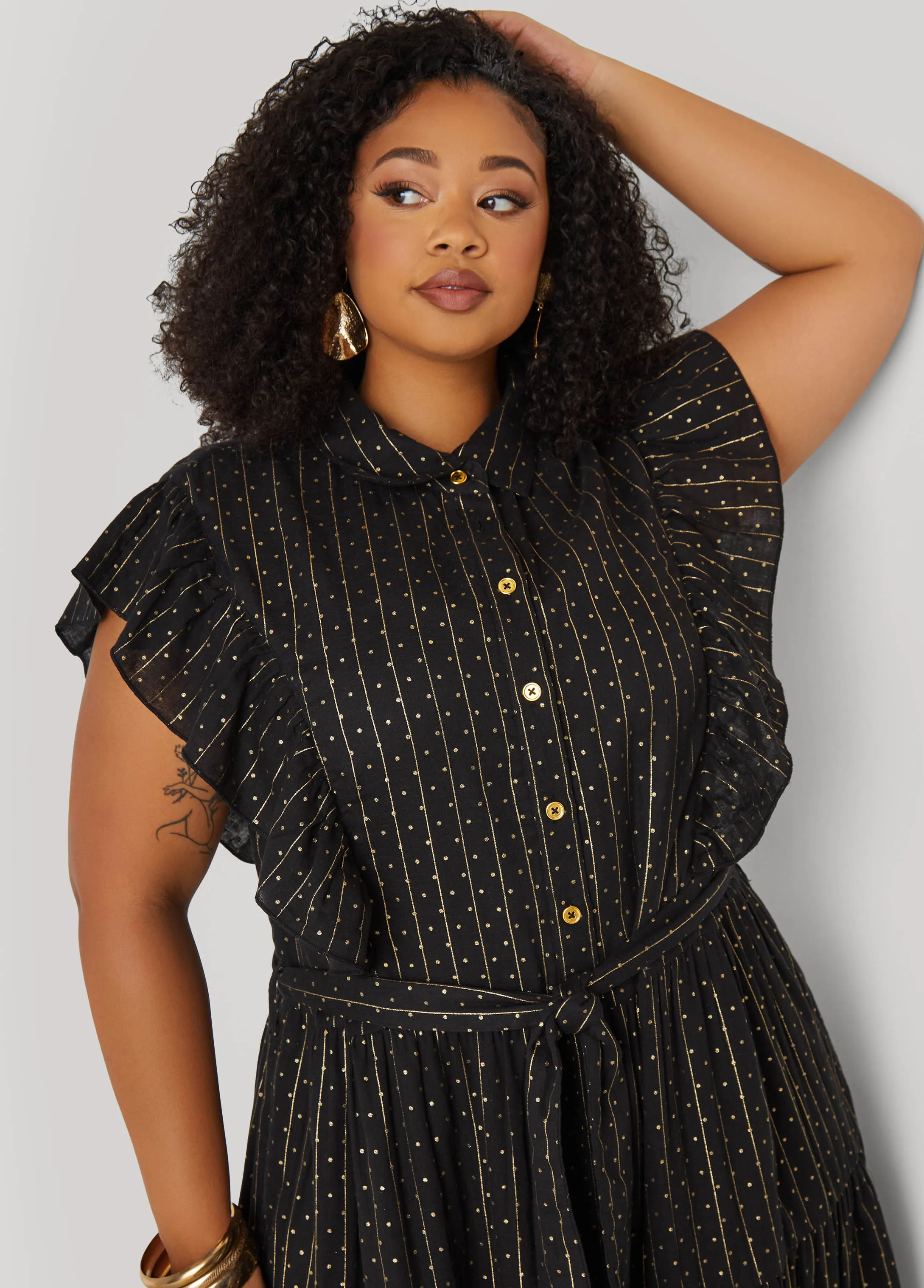 Metallic Print Midaxi Dress