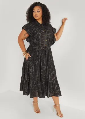 Metallic Print Midaxi Dress