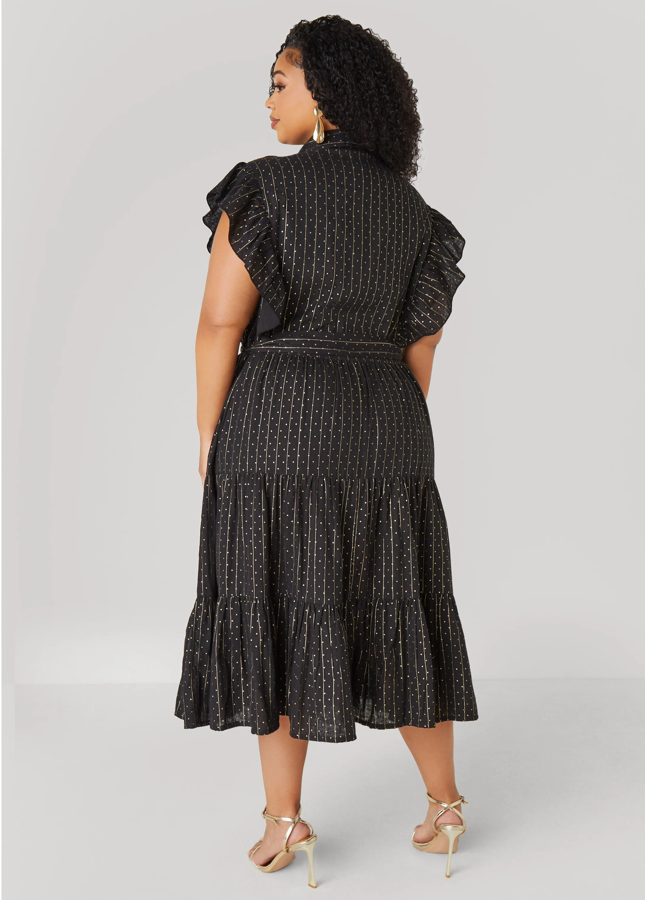 Metallic Print Midaxi Dress